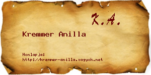 Kremmer Anilla névjegykártya